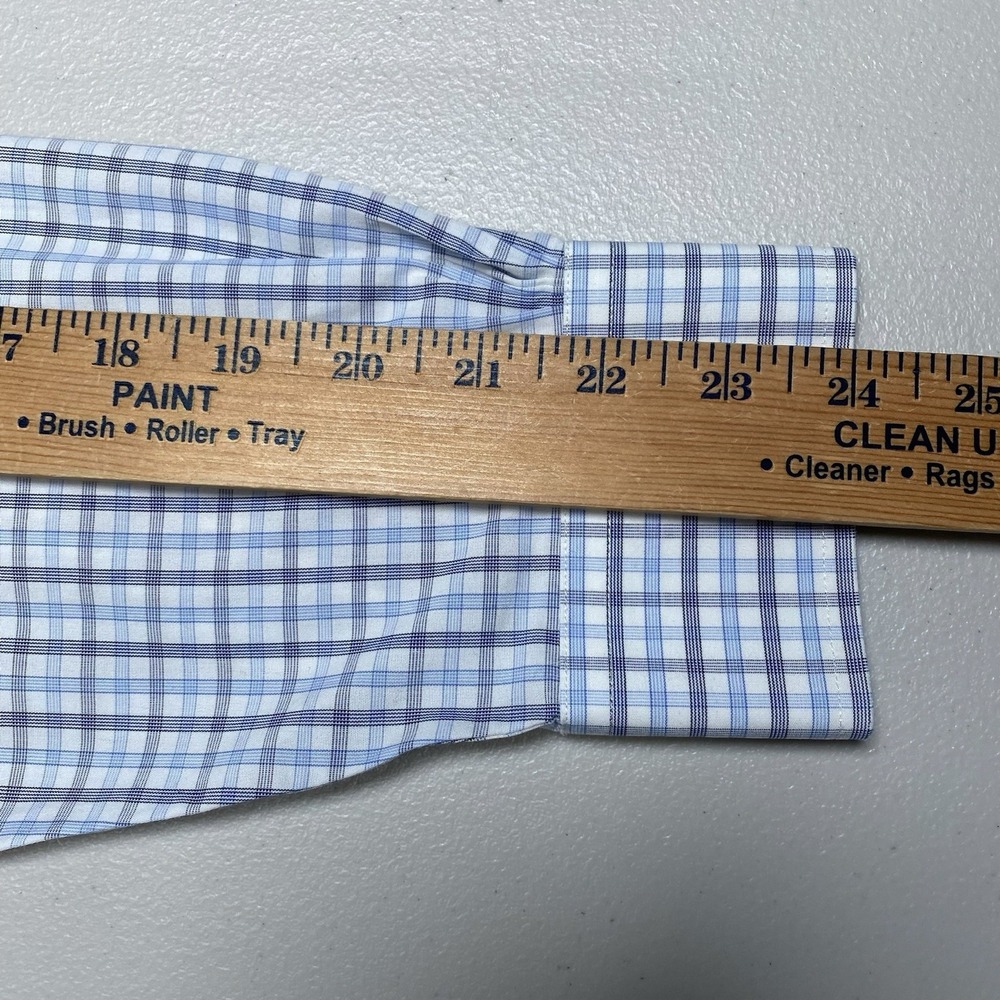 Brooks Brothers Shirt 16 33 Mens L/S Button Down Milano Blue White Gray Plaid - Picture 6 of 8